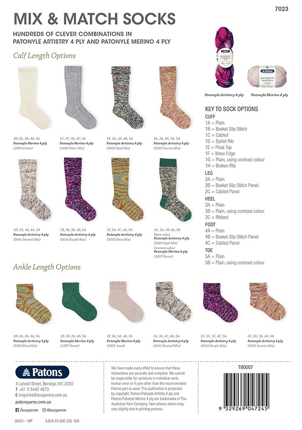 Socks Mix & Match in Patonyle 4 Ply Leaflet - 7023 - Wool World